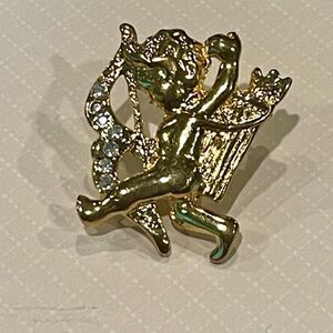 Vintage Gold Cherub Angel Brooch Womens Casual Crystal Rhinestone Fashion Pin